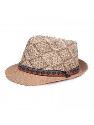 Men Straw Casual Vintage Ethnic Pattern All  match Sunshade Top Hats Flat Hats