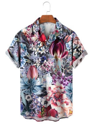 Vintage Beautiful Floral Print Hawaiian Short Sleeve Shirt