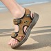 Men Beach PU Leather Non Slip Hook Loop Opened Toe Outdoor Sandals