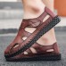 Men Breathable Cowhide Leather Closed Toe Outdoor Sandals