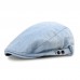 Men Denim Plaid Pattern Sunshade Short Brim Casual Vintage Forward Hats Beret Flat Caps