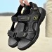 Men Beach PU Leather Non Slip Hook Loop Opened Toe Outdoor Sandals