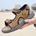 Men Beach PU Leather Non Slip Hook Loop Opened Toe Outdoor Sandals